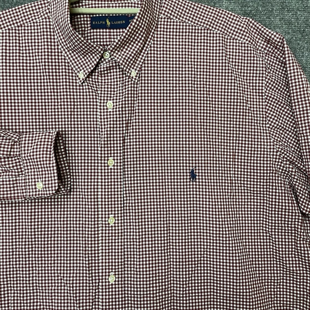 Ralph Lauren Button Down Shirt Gingham Check Plaid Wine Purple White Mens 2XLT